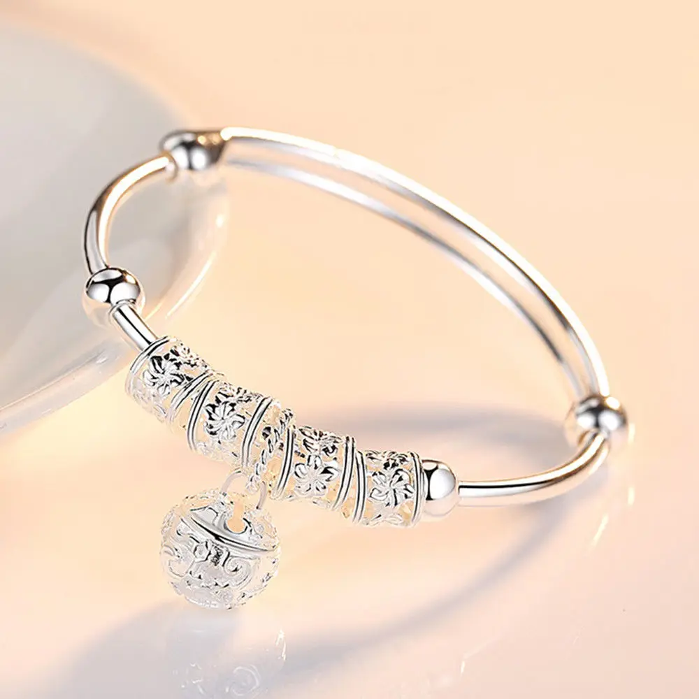 Fine 925 Sterling Silver hollow Bells ball bangles adjustable Bracelets for Women Fashion Holiday gifts Party wedding Jewelry - Image 4