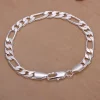 Fine 925 Sterling silver bracelets 6-8mm Women Men chain wedding fashion top quality Silver Jewelry Figaro 20cm