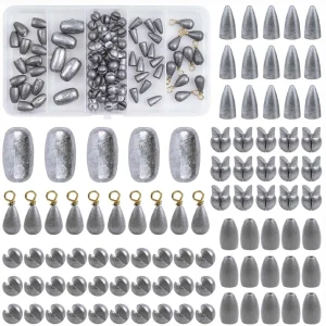 Fishing Weight Sinkers 90pcs Fishing Weights Kit Bullet Sinkers Weights Split Shot Weights Bell Sinkers Egg Weights for Fishing