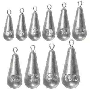 Fishing Weights Sinkers, 10 Sizes Teardrop-Shaped Fishing Lead Sinkers, Bass Casting Drop Shot Weights for Saltwater Freshwater