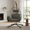 Foldable Rattan Swing Egg Chair With Metal Stand Indoor Outdoor Hanging Hammock Chair Weatherproof Patio Garden Furniture