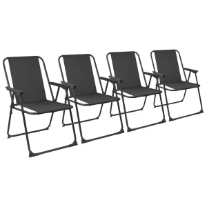 Folding Beach Deck Chairs Black Pack of 4 Metal Outdoor Patio Seat Lightweight Portable Deck Chair for Picnic, Garden, Camping,