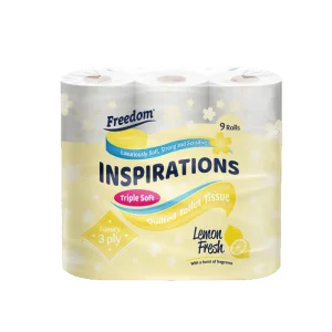 Freedom Quilted Toilet Tissue 9 Pack Lemon Scent, 3 Ply Soft White Bathroom Rolls, Luxury Home Toilet Paper