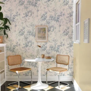 Fresh Light Blue Floral and Birds Self Adhesive Vinyl Wallpaper Chic Warm Flower and Trees Wall Decor Waterproof Kitchen Decal