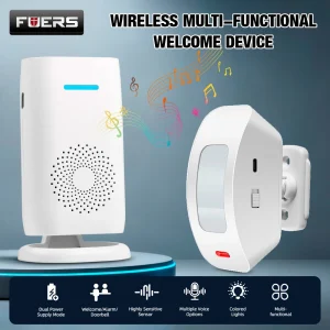 Fuers Wireless Doorbell Welcome Chime Bell Alarm with PIR Motion Sensor Detector Chime for Home Store Shop Office 433mhz
