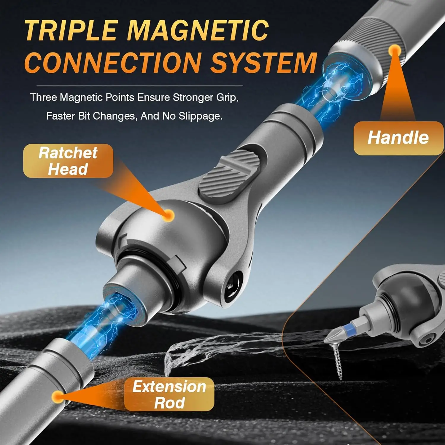 Galacok 40 in 1 Magnetic Ratchet Screwdriver Set, Multi-functional Wrench Set with 180° Adjustable Handle S2 Bits and Socket Set - Image 3