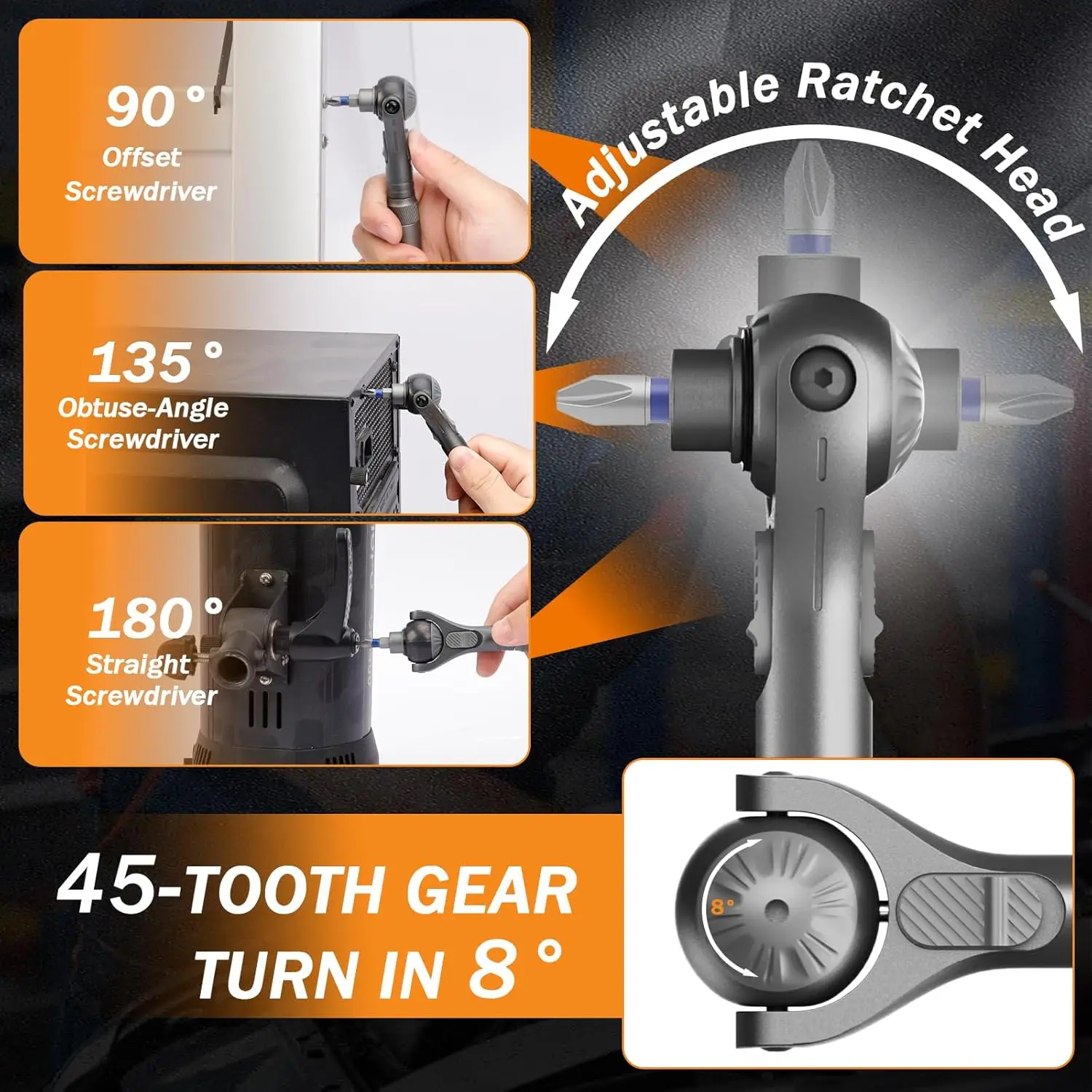 Galacok 40 in 1 Magnetic Ratchet Screwdriver Set, Multi-functional Wrench Set with 180° Adjustable Handle S2 Bits and Socket Set - Image 5
