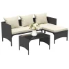 Garden Corner Sofa Rattan Furniture 4Seater Patio Outdoor Lounge Settee with Glass Coffee Table All-weather Garden Furniture Set