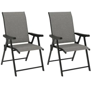 Garden Dining Chairs Set of 2, Folding Garden Chairs with All Weather Texteline Back and Seat, Outdoor Dining Chair with Armres