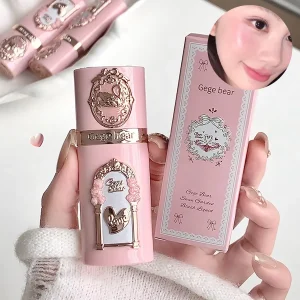 Gege bear Strawberry Cupid Pink Pop Set Velvet Matte Lip Cream Pressed Powder Liquid Blush Set Long Lasting Lightweight Makeu