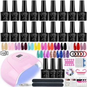 Gel Nail Polish Set 18 Colors Gel Varnish Kit With LED Nail Lamp Soak OFF Gel Nail Kit Base & Top Coat Gel Polish Nail Tools Set