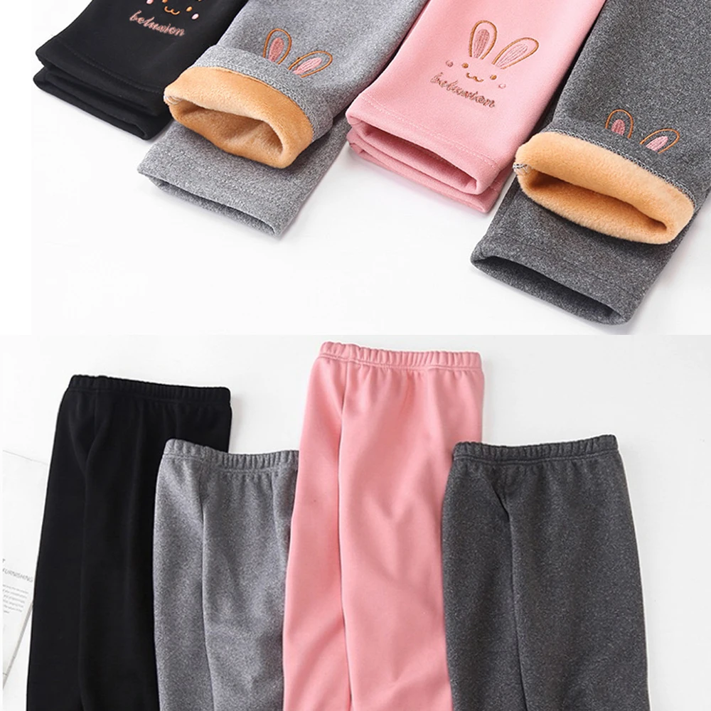 Girl Winter Leggings Fleece-lined Thermal Tights Outdoor Wear Multi-Color Autumn Winter Cute Kids Bottoms Thickened Warm Pants - Image 4