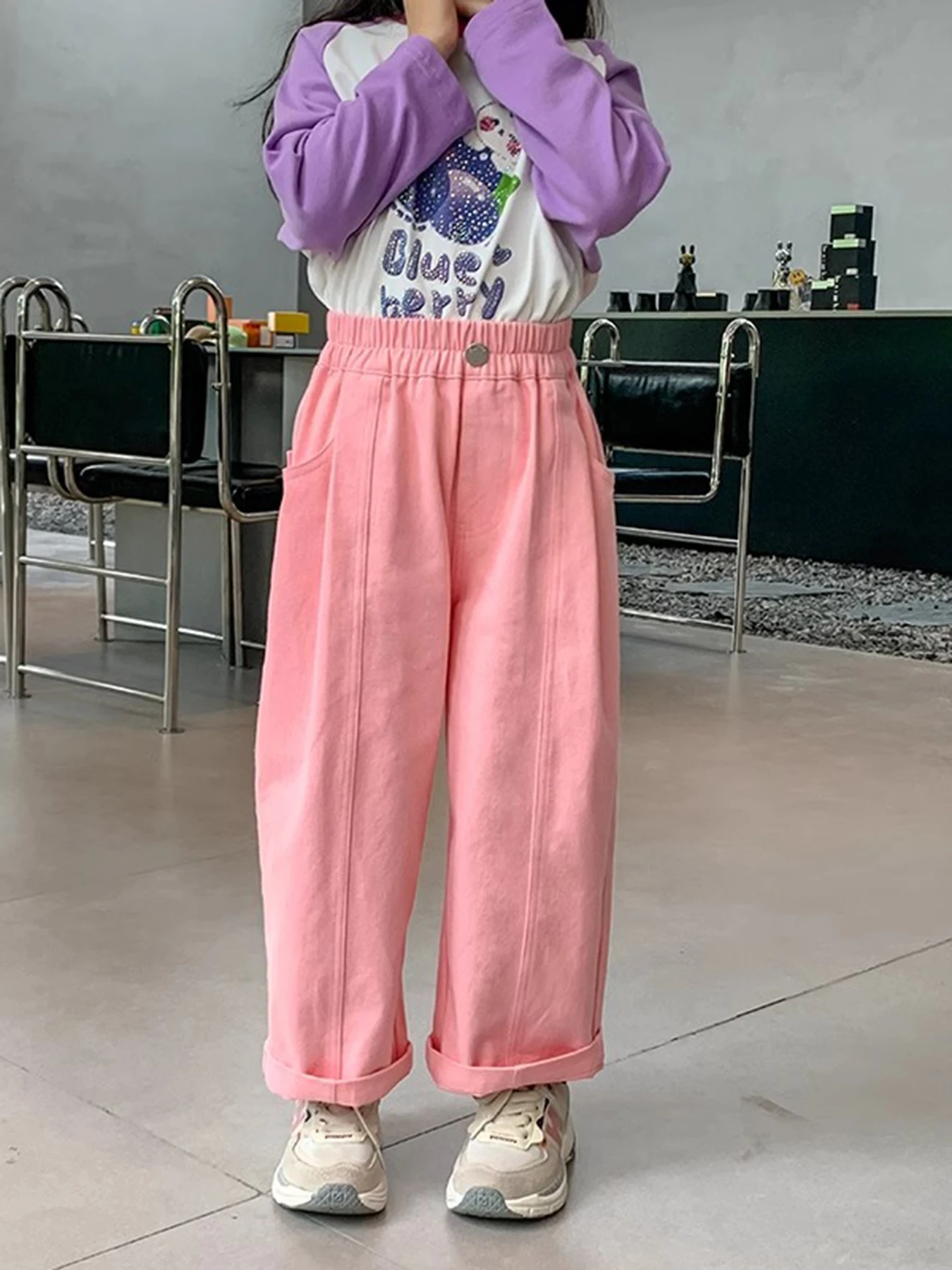 Girls Cotton Wide Leg Pants Spring Casual Trousers Big Kids Lounge Wear High Waist Trendy Joggers March to May Outfit - Image 2