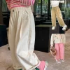 Girls Cotton Wide Leg Pants Spring Casual Trousers Big Kids Lounge Wear High Waist Trendy Joggers March to May Outfit