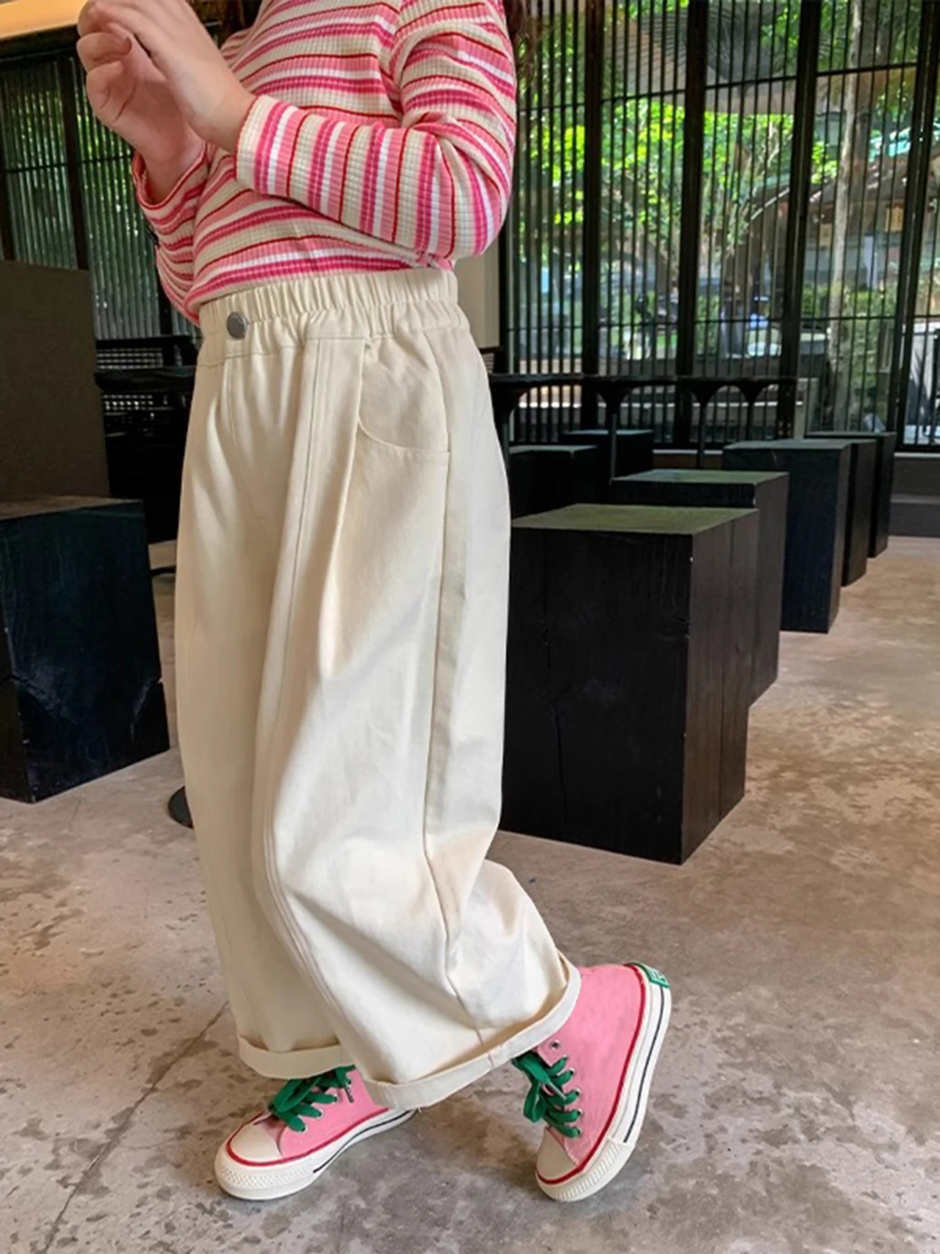 Girls Cotton Wide Leg Pants Spring Casual Trousers Big Kids Lounge Wear High Waist Trendy Joggers March to May Outfit - Image 4