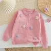 Girls' Knitted Cardigan 2-8 Years Soft Sweater Coat with Colorful Flowers Fashion Toddler Girl Autumn Winter Top