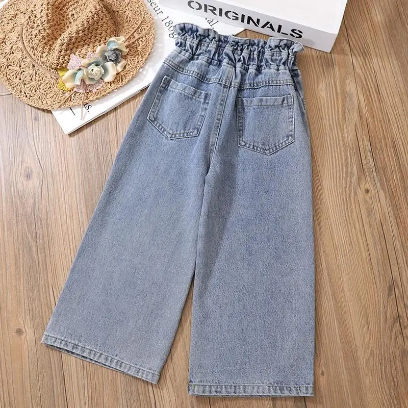 Girls' Wide-Leg Jeans Versatile Style 2025 Fashionable Big Kids Leisure Pants Spring And Autumn Girl Loose Double Waist Trousers - Image 2