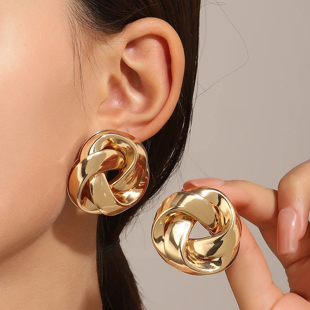 Gold Color Stud Earrings Irregular Hollow Earrings Twisted Geometric Personality Earrings for Women - Image 6
