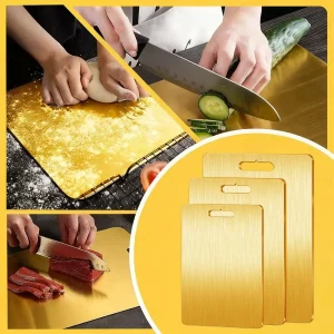 Golden Stainless Steel Chopping Board Double Sided Thickened Kitchen Kneading Dough Board Antimicrobial Cutting Block