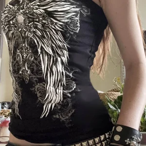 Gothic Print Black Strapless Tube Top Women Skinny Cropped Summer Casual Chic Graphic Tee Y2K Streetwear Basic Vest