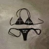 Gothic fashion letter print decoration summer women's clothing new sexy bikini set swimsuit slim fit retro 2000s Y2K emo girl