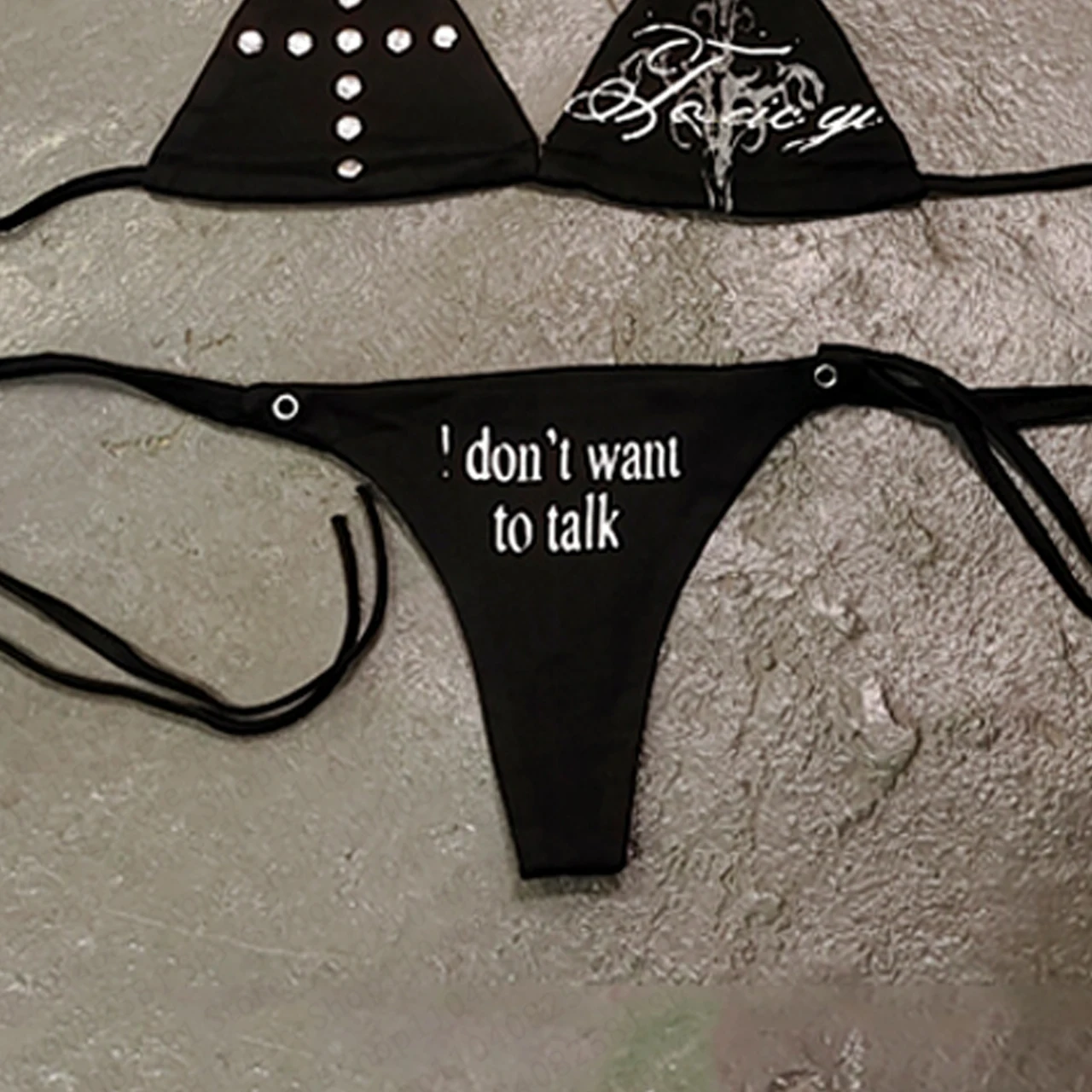 Gothic fashion letter print decoration summer women's clothing new sexy bikini set swimsuit slim fit retro 2000s Y2K emo girl - Image 4