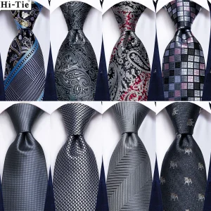 Grey Striped Paisley Wedding Tie For Men Handky Cufflink Gift Mens Necktie Fashion Design Business Party Dropshiping Hi-Tie