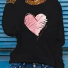 Heart Love Print Crew Neck T shirt Casual Autumn winter top women's long sleeved T-shirt loose comfortable black white