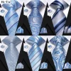 Hi-Tie Light Blue Striped Business Mens Tie 8.5cm Jacquard Necktie Accessorie Daily Wear Cravat Wedding Party Hanky Cufflink Set