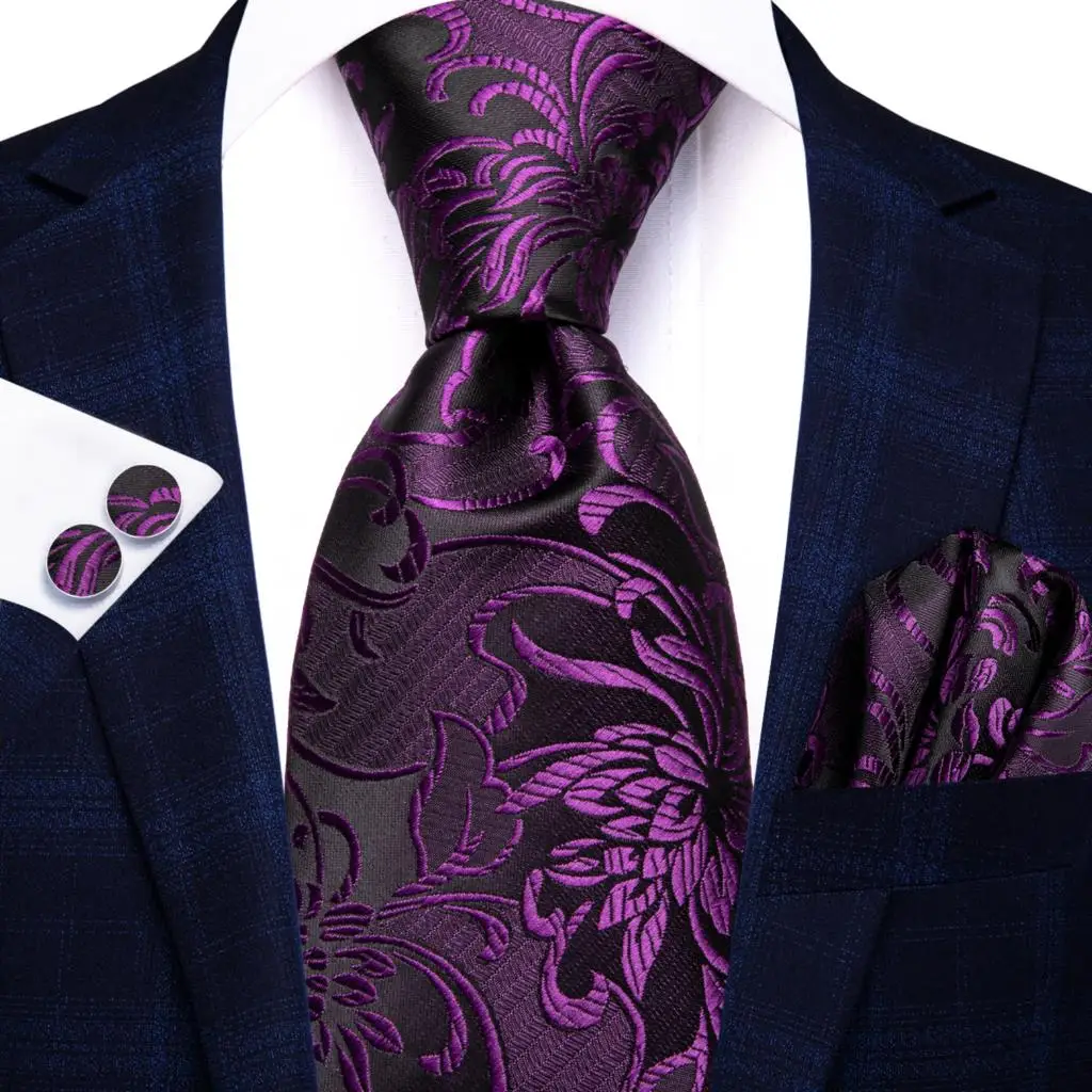 Hi-Tie Paisley Purple Elegant Men Tie Silk Necktie For Men Hankerchief Cufflink Wedding Party Business Fashion Brand Designer - Image 2