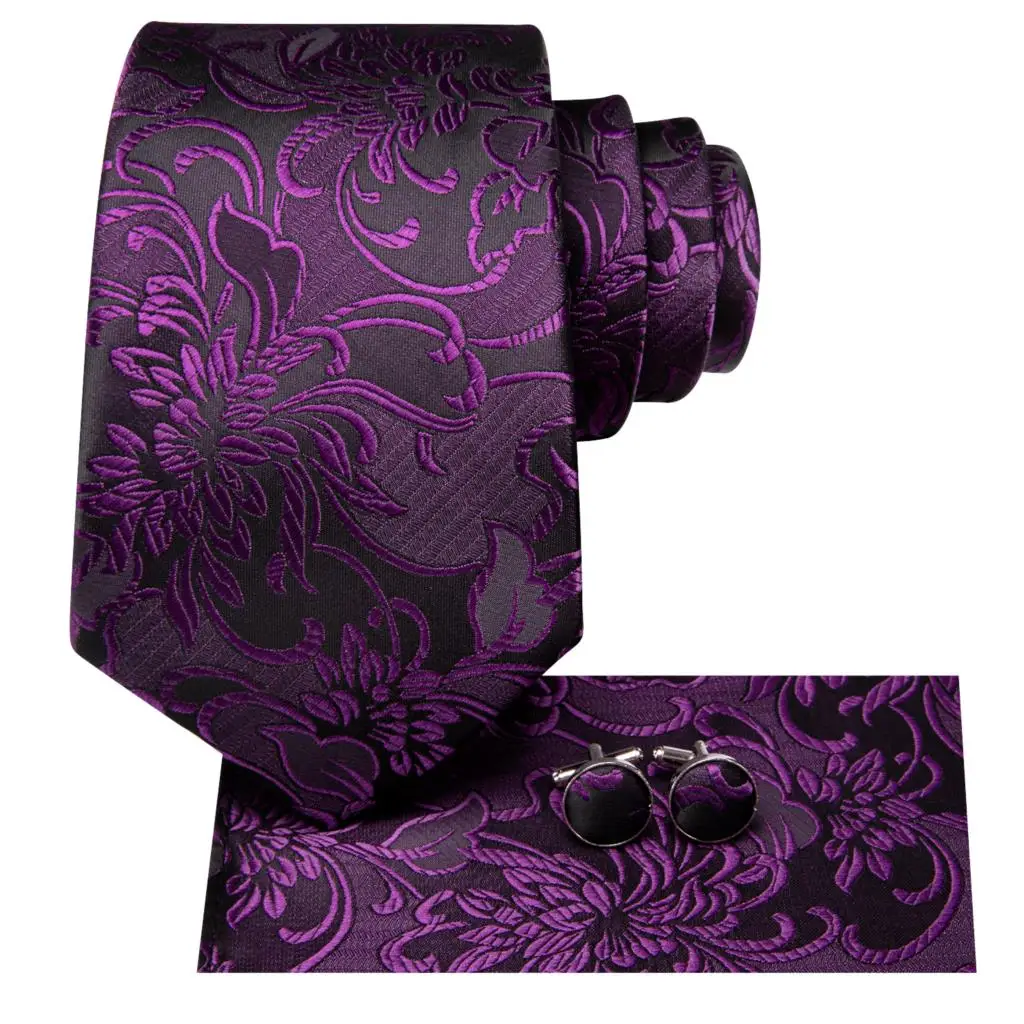 Hi-Tie Paisley Purple Elegant Men Tie Silk Necktie For Men Hankerchief Cufflink Wedding Party Business Fashion Brand Designer - Image 3