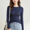 High Quality Elastic Basic Solid Long Sleeve T-shirts Plain Cotton Women T Shirt Female Casual Tops Korean Thin O Neck Tshirt