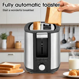 Home Automatic Toast Bread 2-Slice Slot Toaster Stainless Steel Toast Sandwich Maker 6 Heat Settings Perfect for UK Kitchens