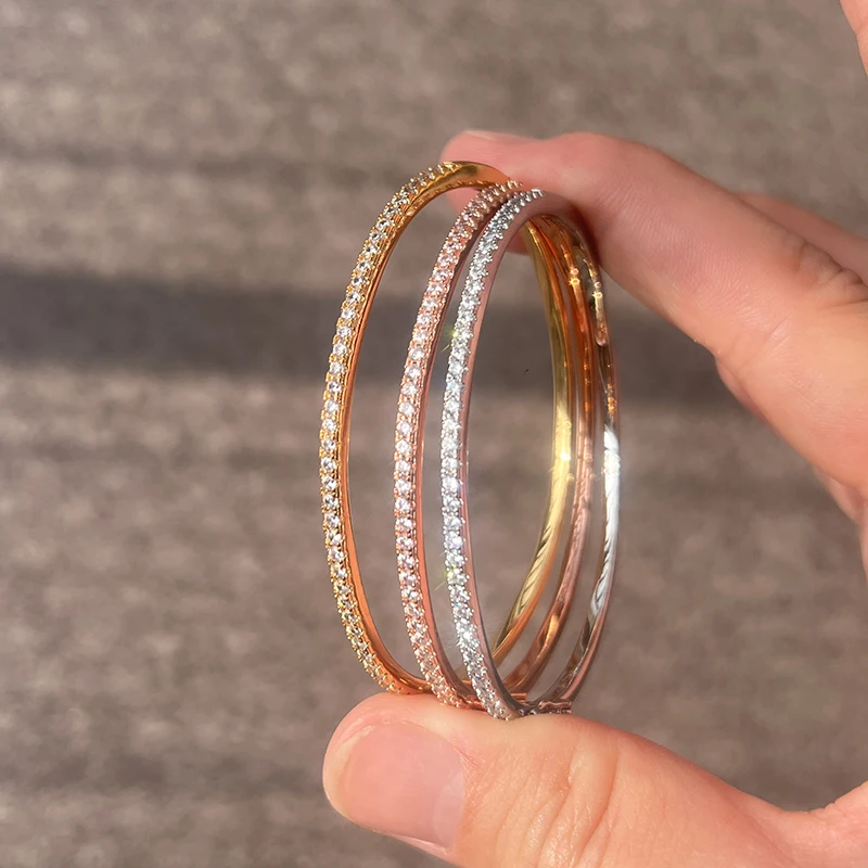 Hot Brand Pure 925 Sterling Silver Jewelry For Women Rose Gold Bangle Diamond Bangle Wedding Jewelry Around Rivet Bangle Jewelry - Image 3