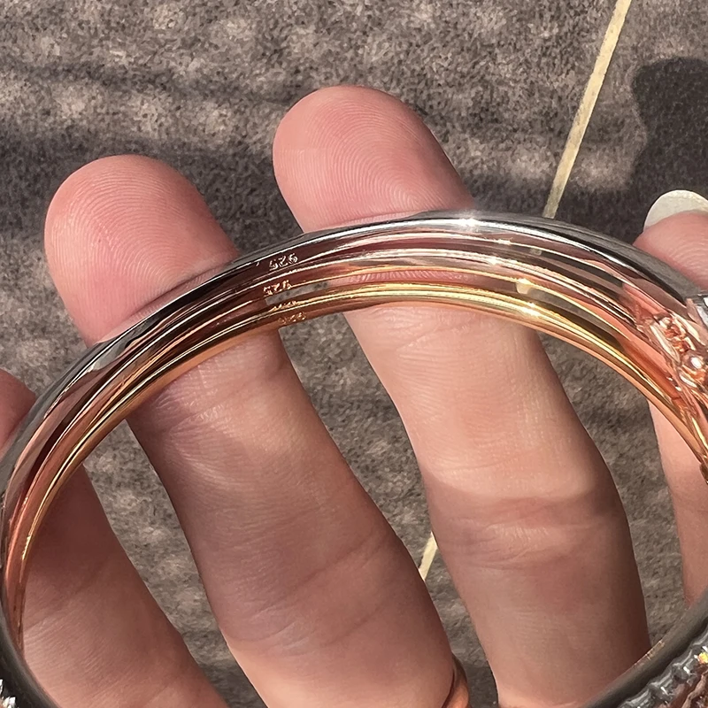 Hot Brand Pure 925 Sterling Silver Jewelry For Women Rose Gold Bangle Diamond Bangle Wedding Jewelry Around Rivet Bangle Jewelry - Image 4