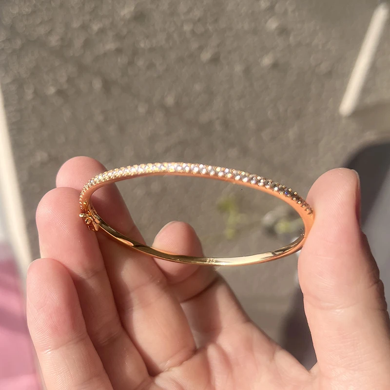 Hot Brand Pure 925 Sterling Silver Jewelry For Women Rose Gold Bangle Diamond Bangle Wedding Jewelry Around Rivet Bangle Jewelry - Image 5