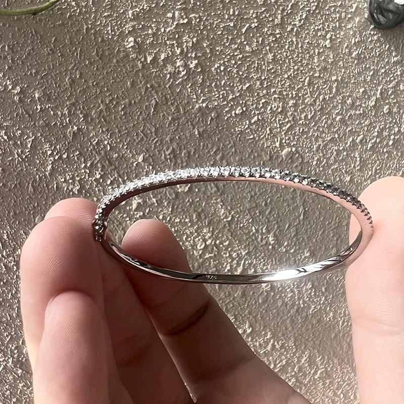 Hot Brand Pure 925 Sterling Silver Jewelry For Women Rose Gold Bangle Diamond Bangle Wedding Jewelry Around Rivet Bangle Jewelry - Image 6