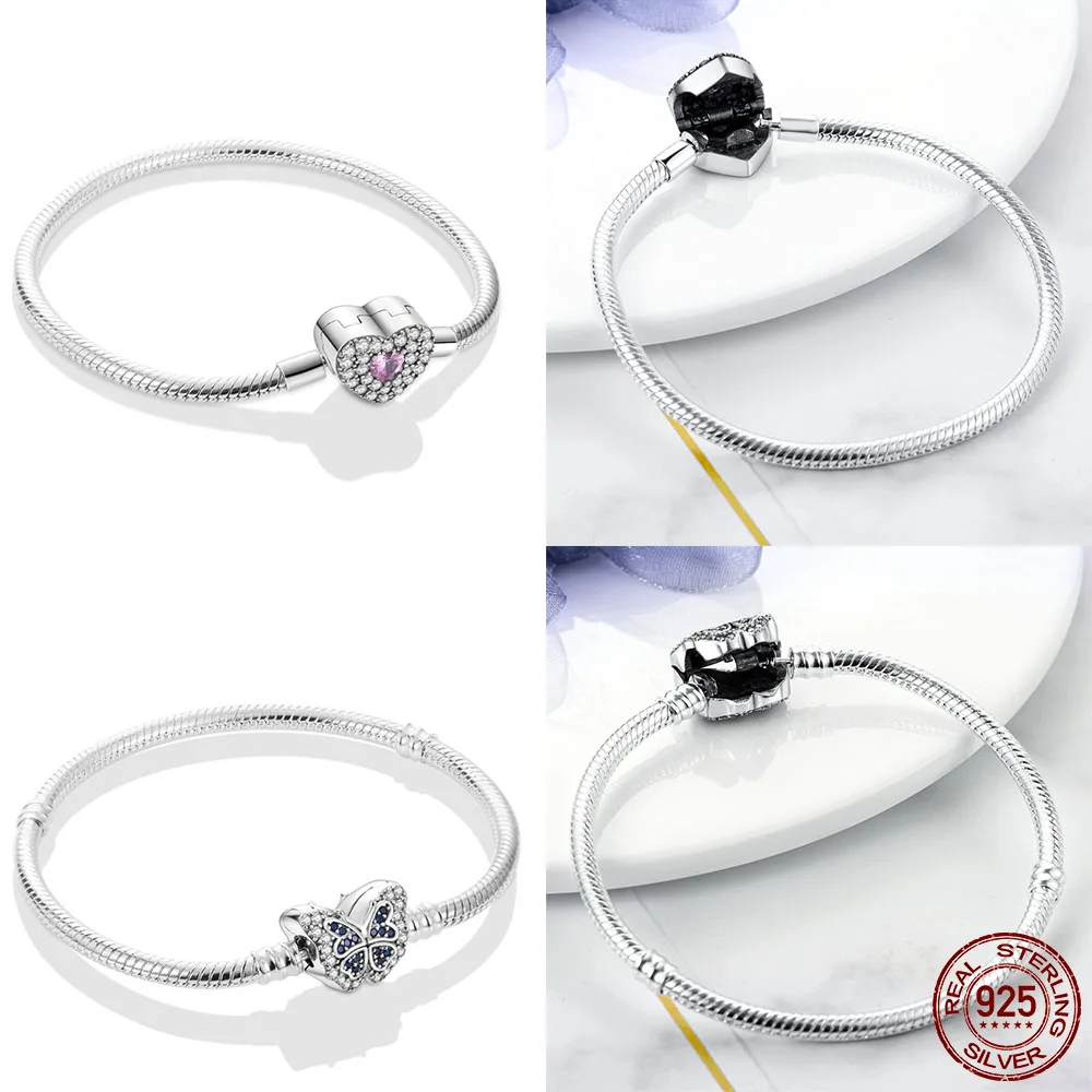Hot Sale 925 Sterling Silver 17-20CM Bracelets Forever Love Butterfly Heart Bracelet Fit DIY Charms Beads Fashion Women Jewelry - Image 4