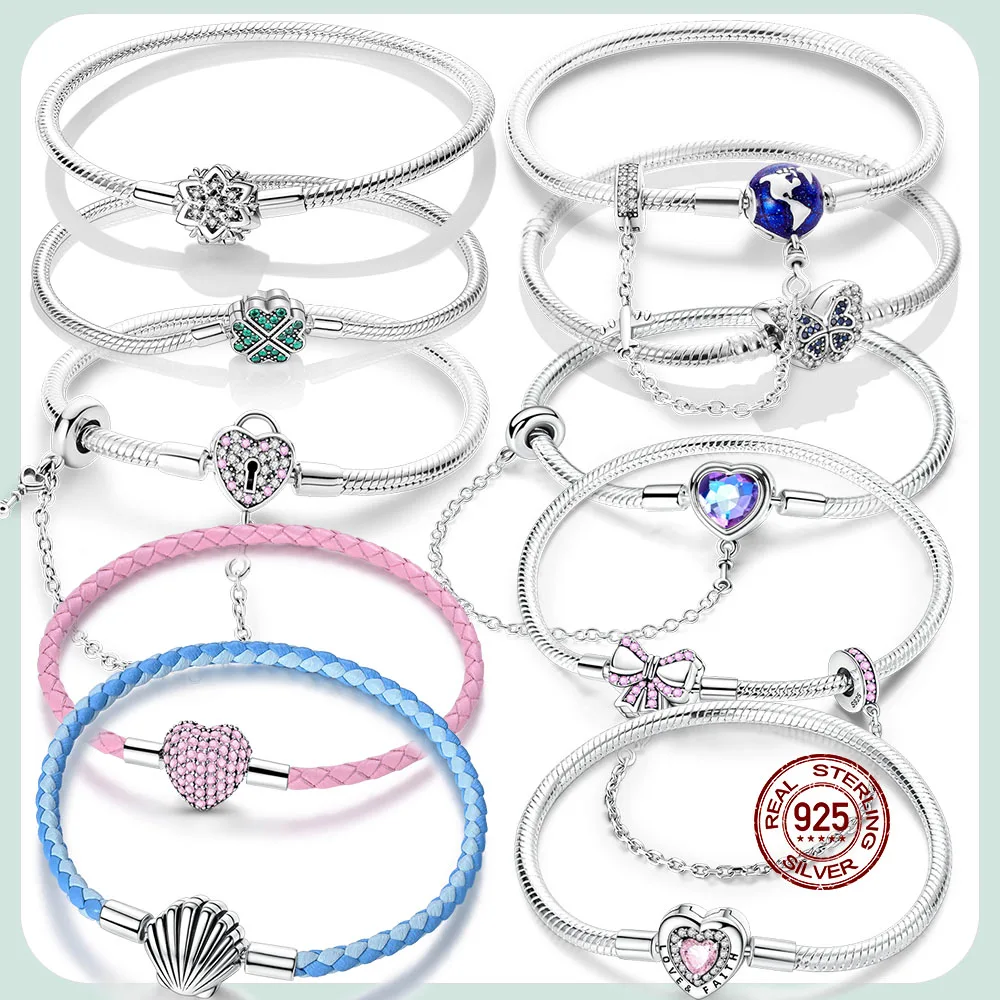 Hot Sale 925 Sterling Silver 17-20CM Bracelets Forever Love Butterfly Heart Bracelet Fit DIY Charms Beads Fashion Women Jewelry