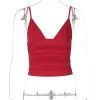 Hugcitar V Neck Solid Ruched Sexy Slim Y2K Crop Tank Top Summer Women Fashion Casual New Clothes Streetwear Beach Vacation