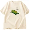 I Am A Frog Print T-shirt, Women's Round Neck Short Sleeve Casual T-shirt, Street Style Top.Summer Streetwear Graphic T Shirts
