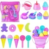 Ice Cream Beach Toys Sand Toys Set for Kids Collapsible Sand Bucket & Shovels Set with Mesh Bag Molds Watering Can Sandbox Toys