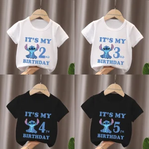 It's My 1 2 3 4 5 6 7 8 9 Years Birthday Boys Girls T Shirt Lilo & Stitch Print Cartoon Cute Kids Clothes Baby Children T-Shirts