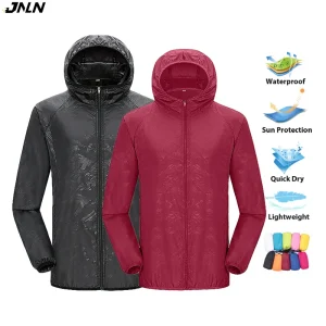 JNLN Men Women Hiking Jacket Unisex Waterproof Quick Dry Camping Windbreaker Outdoor Trekking Climbing Rain Coat Anti UV Clothes