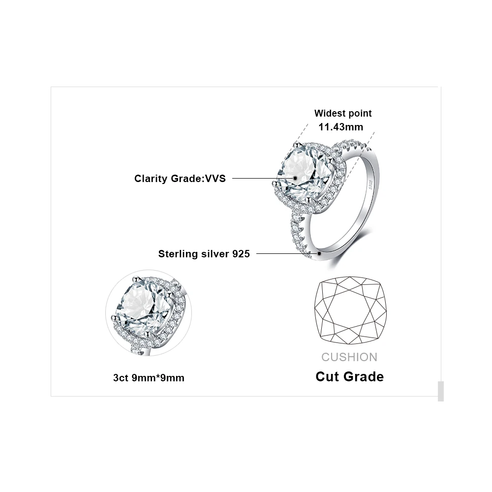 JewelryPalace 925 Sterling Silver Wedding Engagement Ring for Women 3ct Halo Princess cut Simulated Diamond AAAAA CZ Bridal Ring - Image 5
