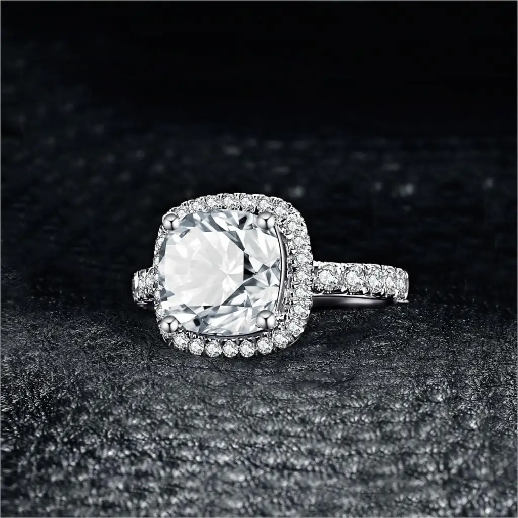 JewelryPalace 925 Sterling Silver Wedding Engagement Ring for Women 3ct Halo Princess cut Simulated Diamond AAAAA CZ Bridal Ring - Image 3