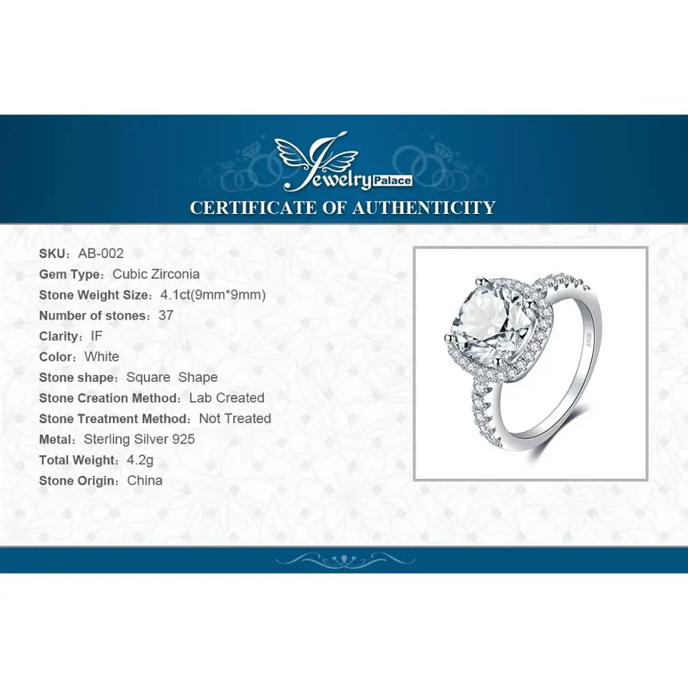 JewelryPalace 925 Sterling Silver Wedding Engagement Ring for Women 3ct Halo Princess cut Simulated Diamond AAAAA CZ Bridal Ring - Image 6