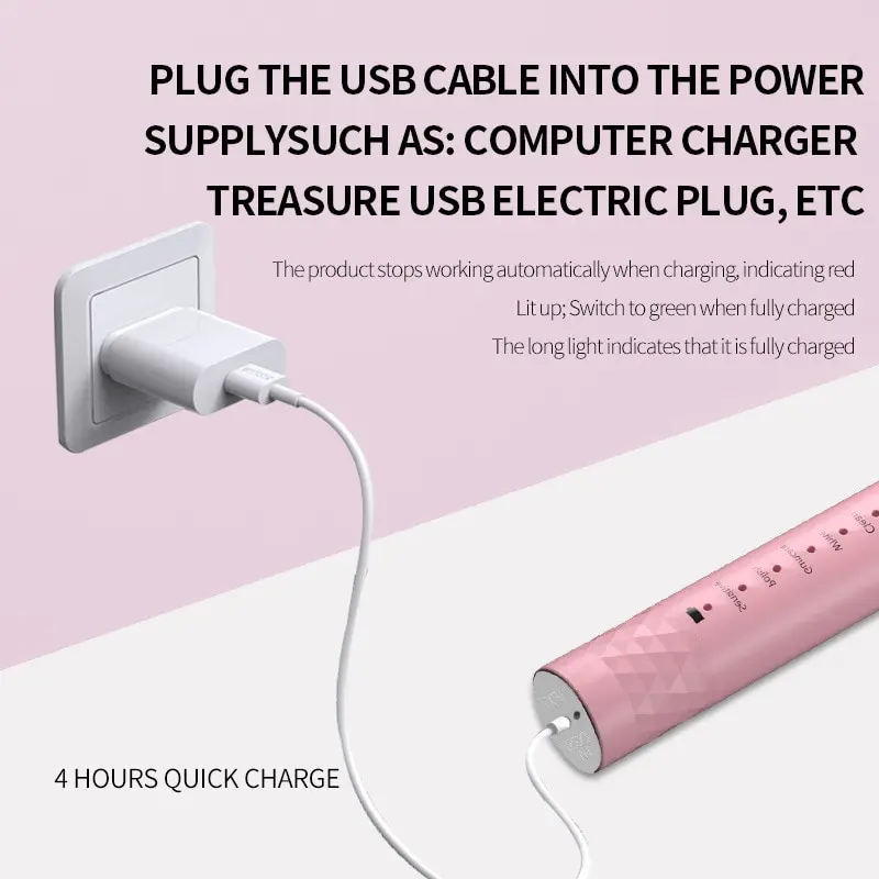 Jianpai Adult Blue Pink Sonic Electric Toothbrush Adult 5-gear Mode USB Charging IPX7 Waterproof Sonic Electric Toothbrush - Image 4
