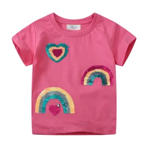 Jumping Meters 2-7T Rainbow New Designs Girls T Shirts Summer Children's Clothes Short Sleeve Kids Tees Tops Baby Costume Shirt