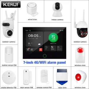 KERUI 4G/WiFi GSM Home Alarm with 7-inch IPS Large Touch Screen Panel Tuya Smart Wireless Security Alarm System Burglar Alexa